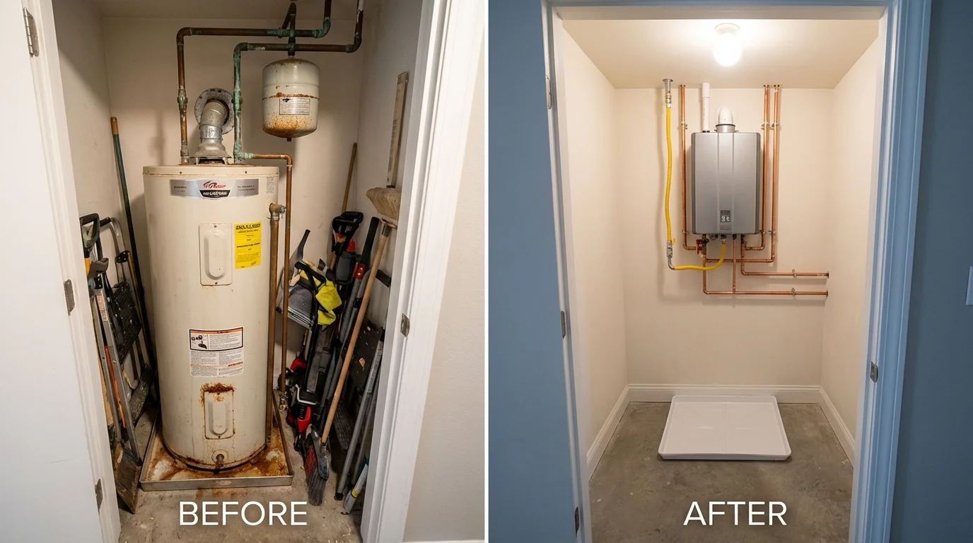 Tank water heater versus wall-mounted tankless unit comparison for Stanberry, MO homeowners