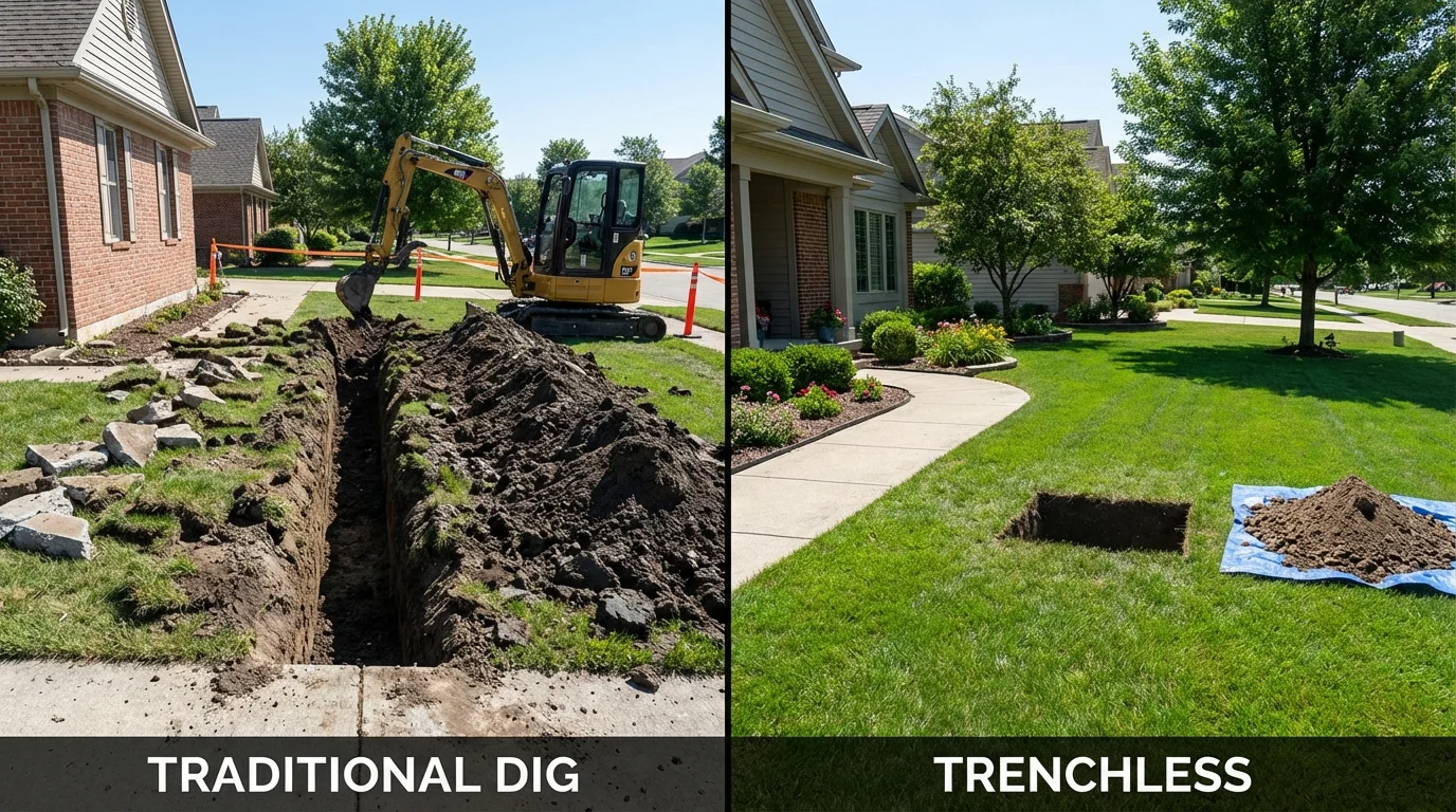 Trenchless sewer repair with minimal yard damage versus traditional excavation in Stanberry, MO